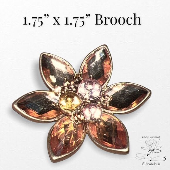 Marked Rhinestone Flower Brooch - Picture 1 of 10